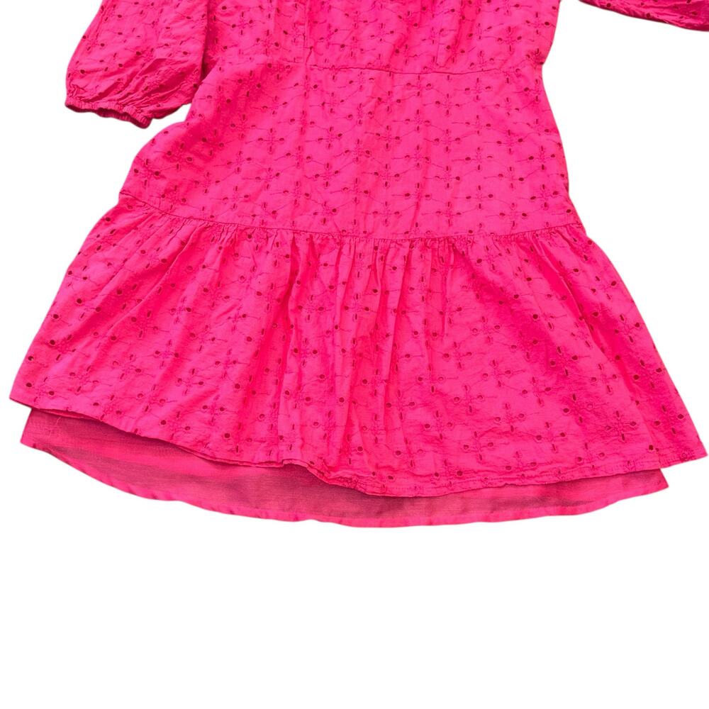 Beyond Words Pink 100% Cotton Eyelet Puff Sleeve Dress Womens XL Flounce Cottage - Picture 4 of 9